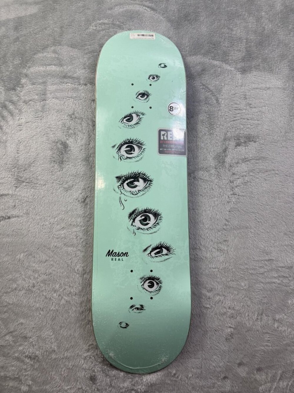 New Real Mason Eyes Skateboard Deck 8.28 Mint Green Art Graphic R1 Construction